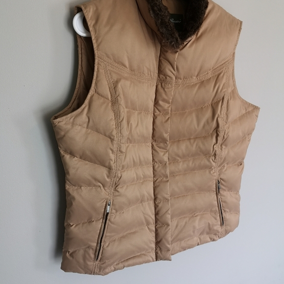 Eddie Bauer Original Quilted Goose Down Puffer Vest Fur Trim Gold Womens… - Picture 14 of 16